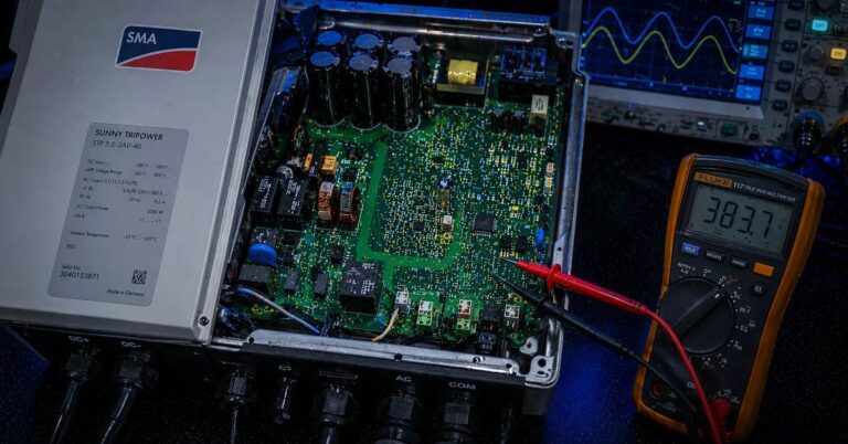 Inversor SMA em bancada técnica para diagnóstico eletrônico — TEC Solar