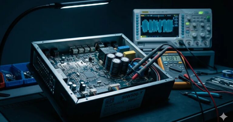 Inversor WEG em bancada técnica para diagnóstico eletrônico — TEC Solar