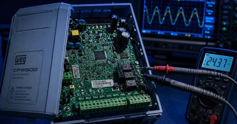 Inversor DRIVE em bancada técnica para diagnóstico eletrônico — TEC Solar