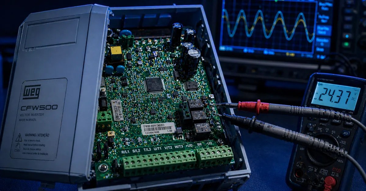 Inversor DRIVE em bancada técnica para diagnóstico eletrônico — TEC Solar
